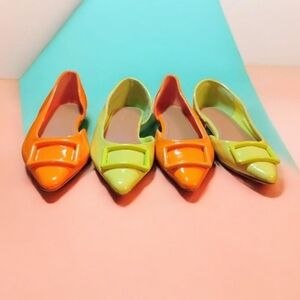 ASOS Combo Green And Orange Flats with Pointed Toe and Decorative Buckle